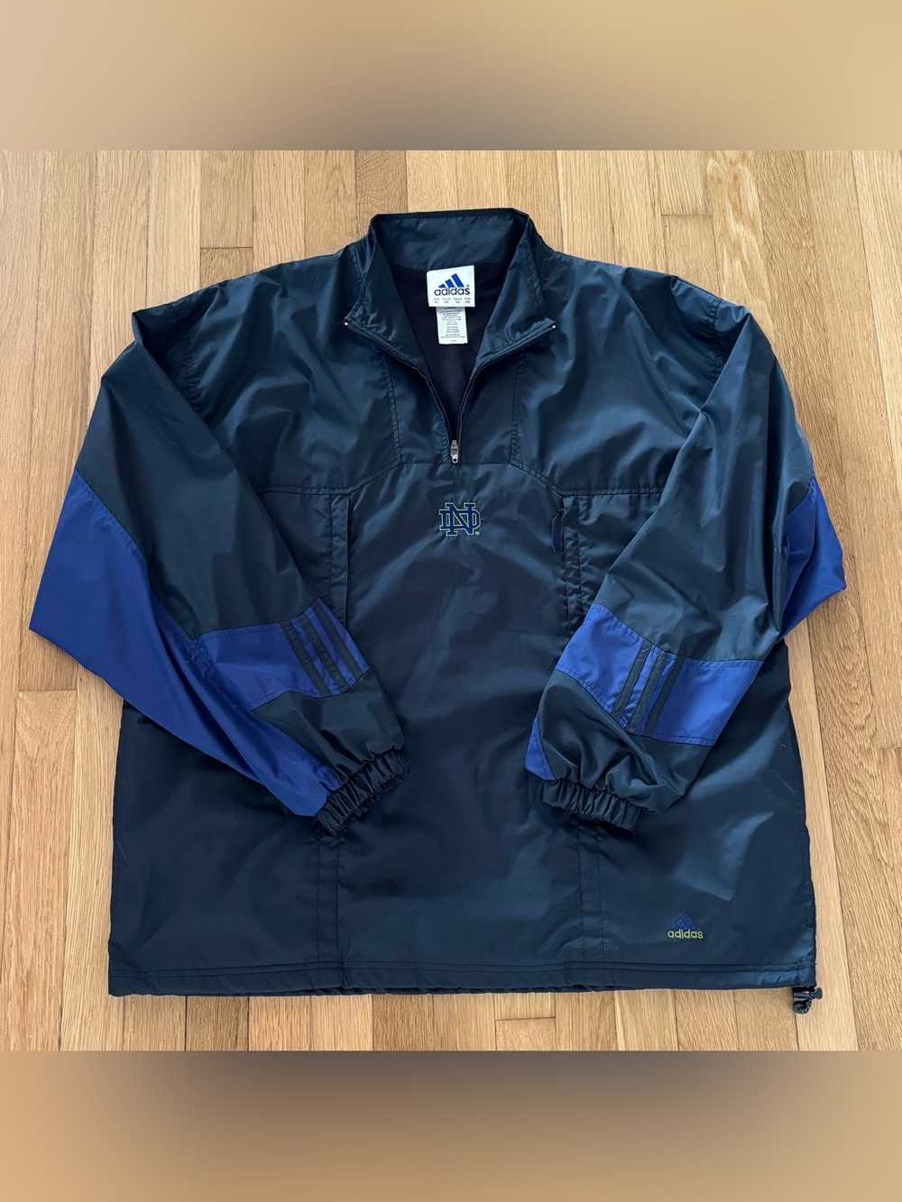 Vintage Notre Dame Adidas Jacket Quarterzip Anorak Blue Black XL Y2K Rare